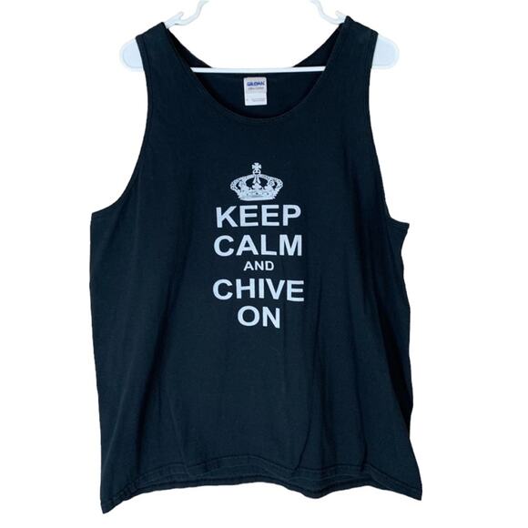 Keep Calm And Chive On Black Tank Top SIze XL - Picture 1 of 4